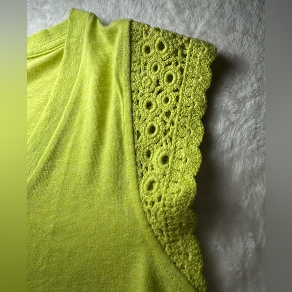 LOFT Bright Chartreuse Knit Crochet Sleeve Tank Size S - Picture 5 of 7